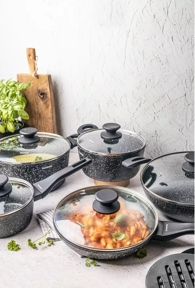 SET OF MARBLE POTS 2x PAN Rondel POTS SET + LIDS Number of items in the set 12