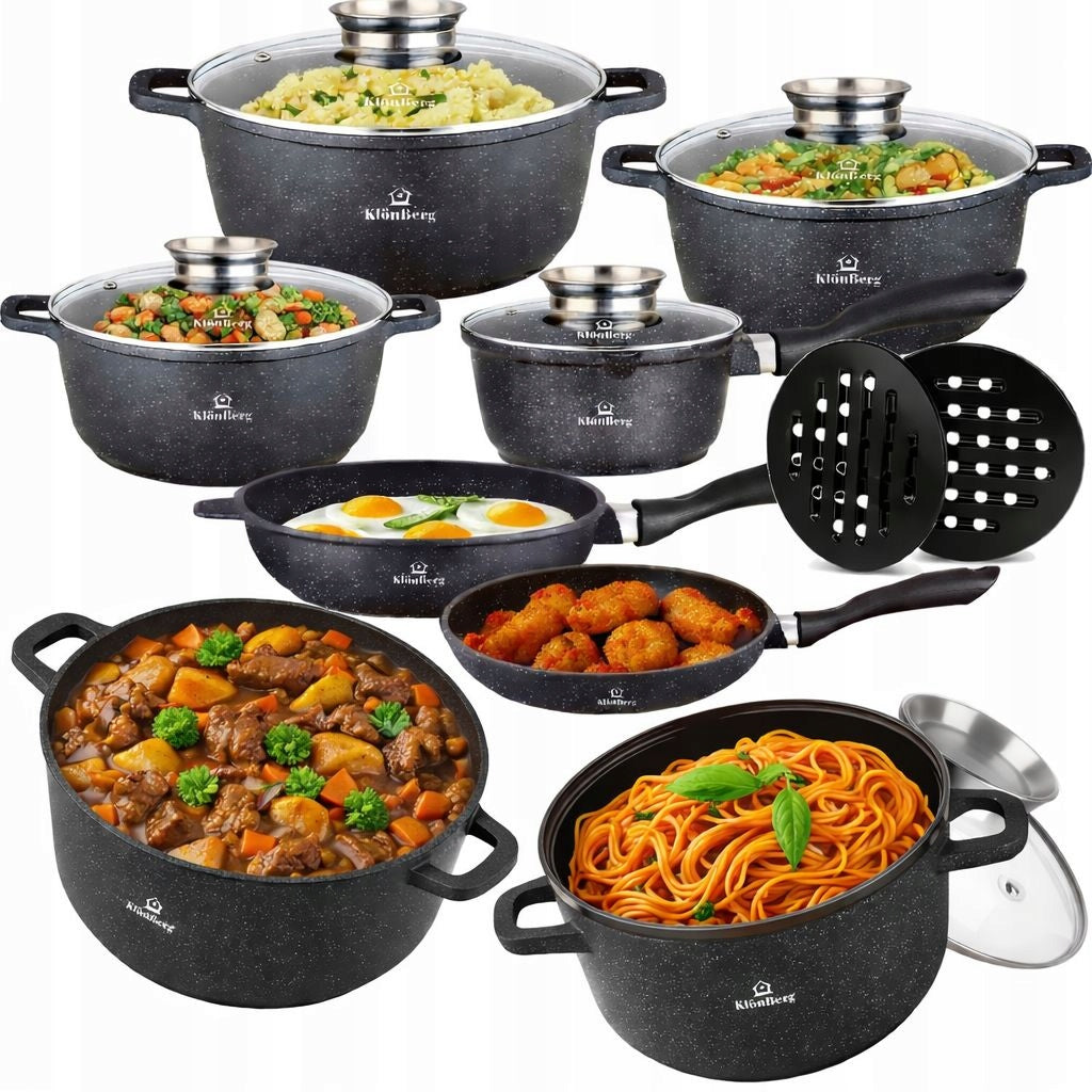 SET OF MARBLE POTS AND PANS SET OF POTS INDUCTION GAS Packaging status original