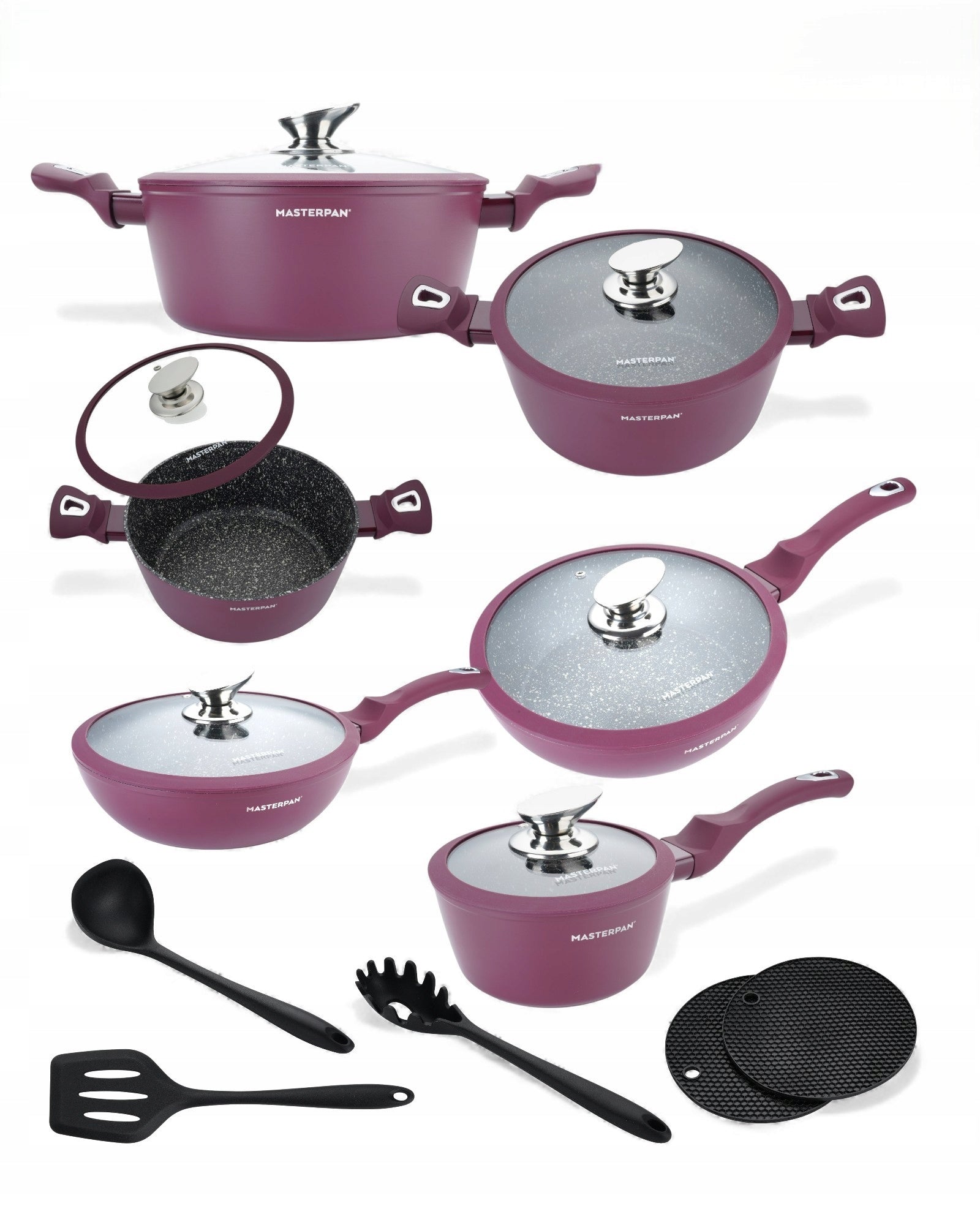 SET OF MARBLED POTS 15EL. GRANITE COATING | INDUCTION GAS BURGUNDY