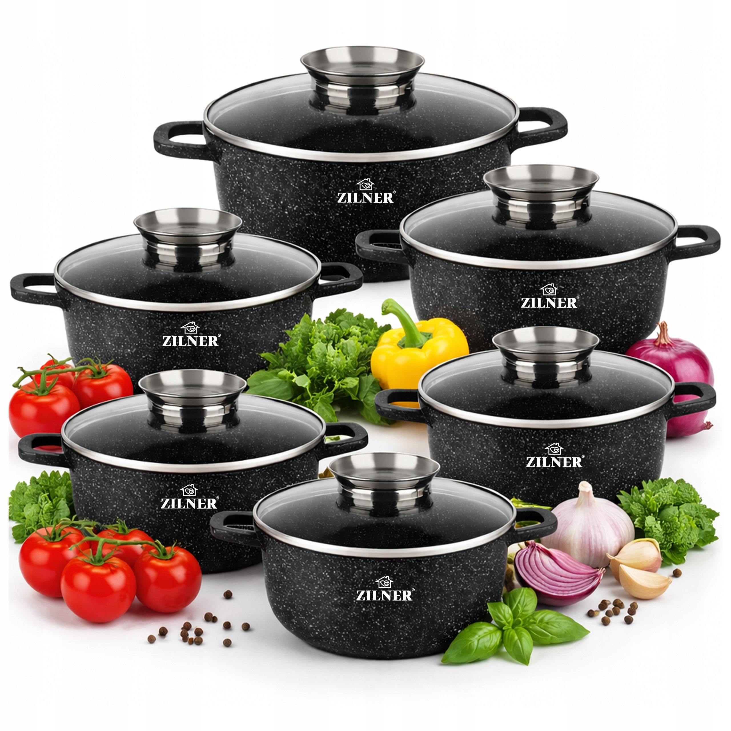 SET OF MARBLED POTS INDUCTION FOR GAS SET OF POTS 12 ELE LIDS