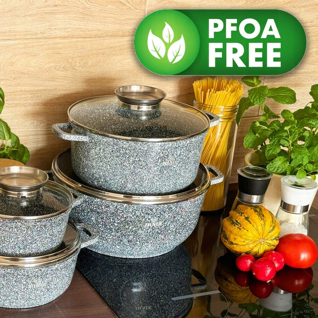 SET OF MARBLED POTS INDUCTION GAS SET OF POTS + LIDS ZILNER Color gray