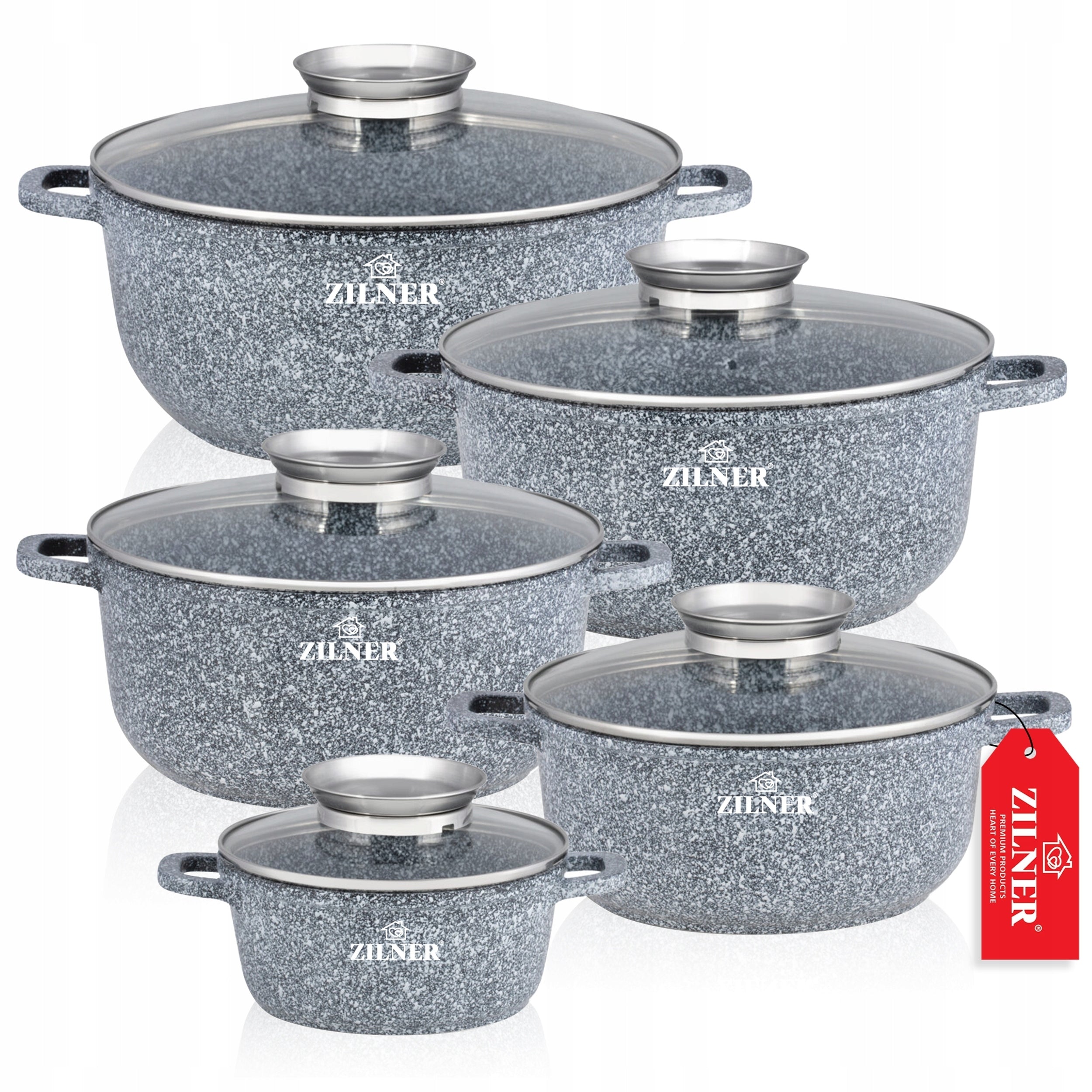 SET OF MARBLED POTS INDUCTION GAS SET OF POTS + LIDS ZILNER Packaging status original