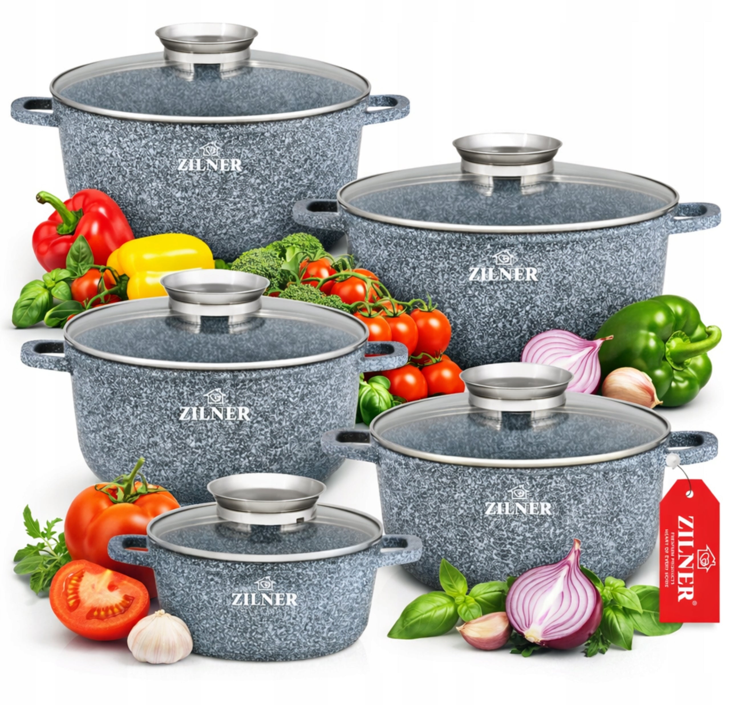 SET OF MARBLED POTS INDUCTION GAS SET OF POTS + LIDS ZILNER
