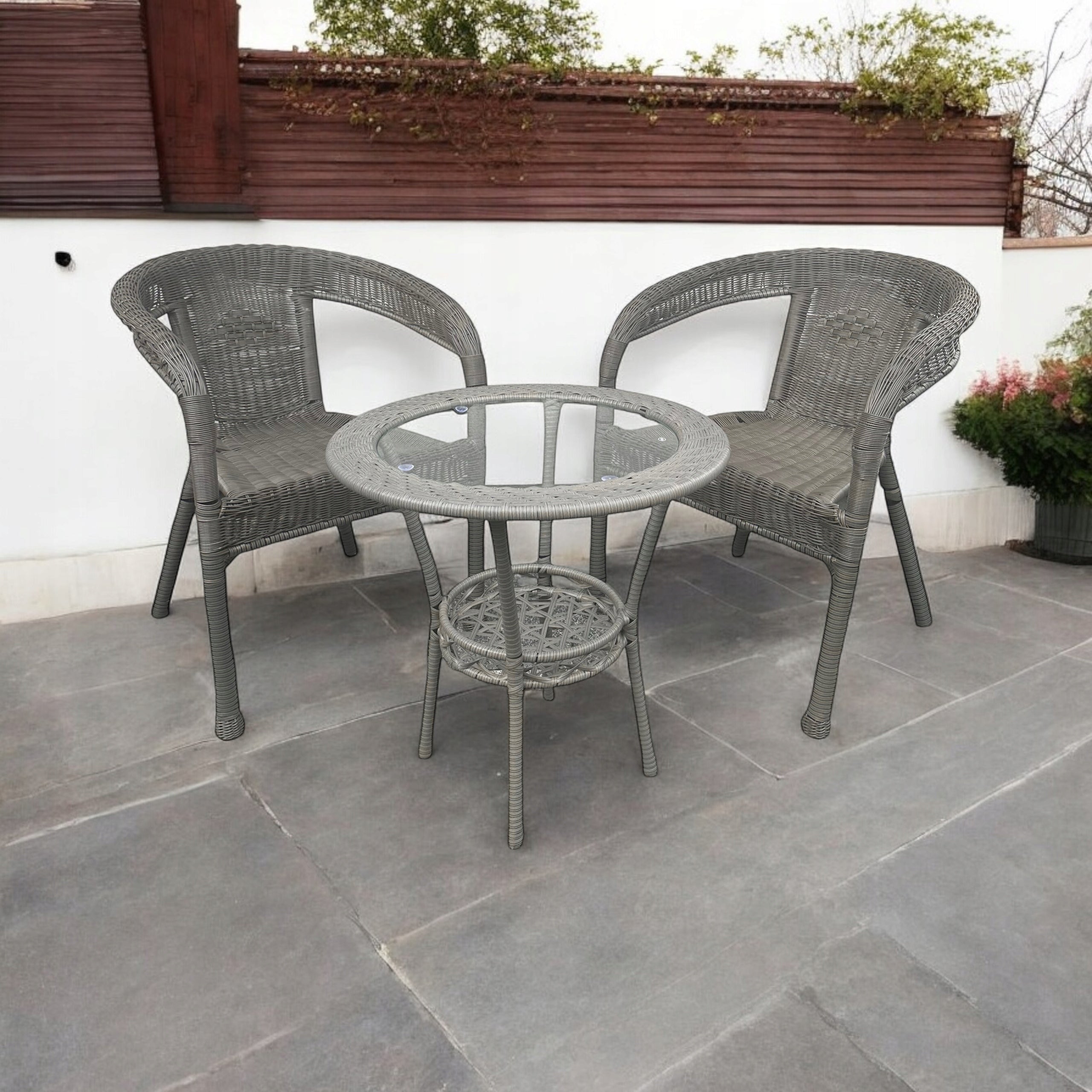 SET OF MAS-RS-GR GREY 2 CHAIRS + TABLE RATTAN IDEALGARDEN Color gray