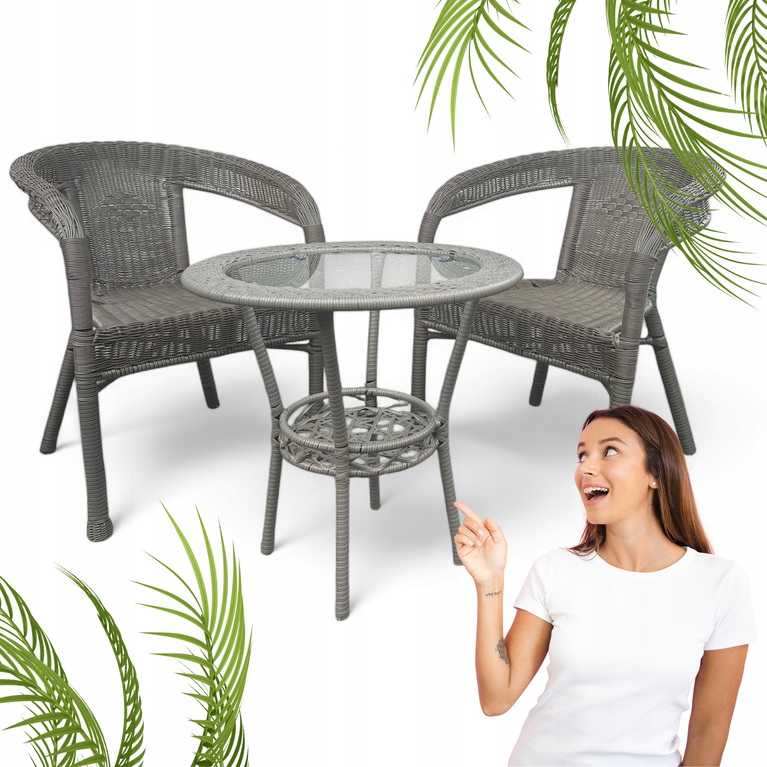 SET OF MAS-RS-GR GREY 2 CHAIRS + TABLE RATTAN IDEALGARDEN