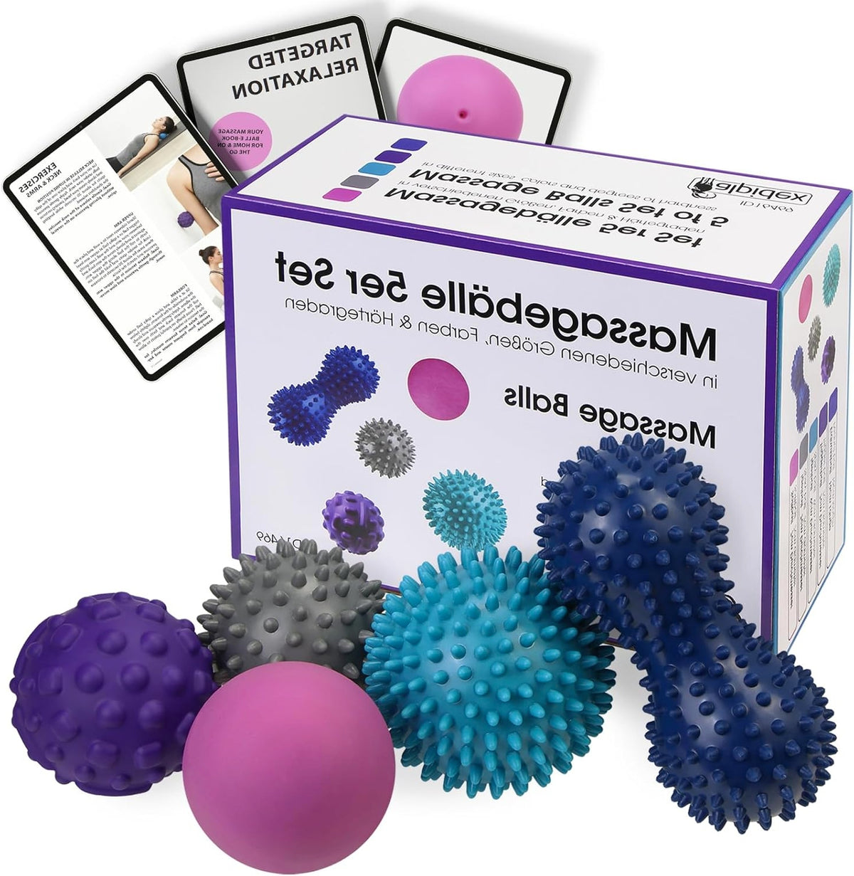 SET OF MASSAGE BALLS 5 PIECES WITH SPIKES LACROSSE PEANUT TRIGGER POINT