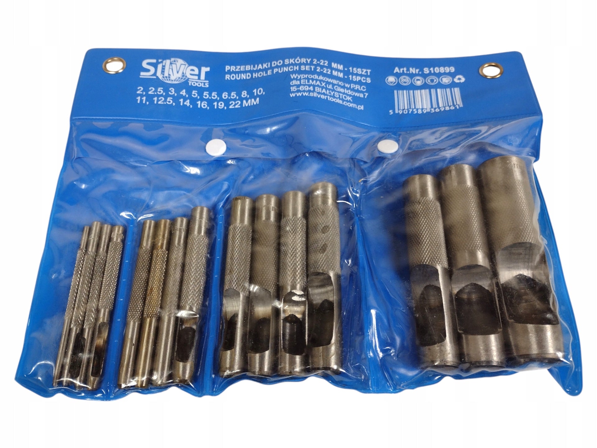 SET OF METAL PUNCHES FOR HOLES 15 EL. 2 TO 22 MM FOR FELT RUBBER LEATHER Manufacturer code S10899