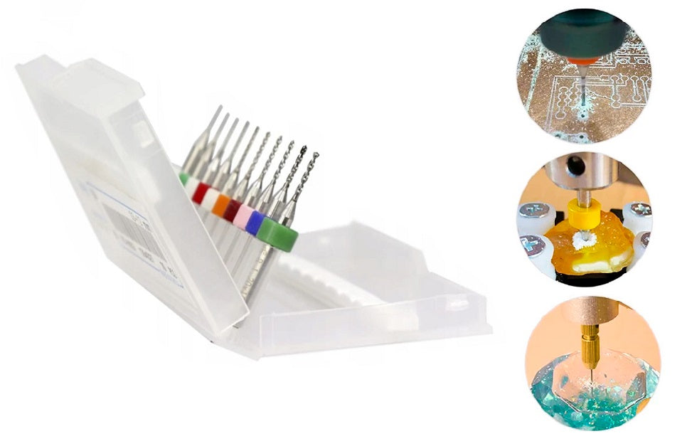 SET OF MINI PCB SMT CNC DRILL BITS 0,3-1,2mm 10PCS Packaging status original