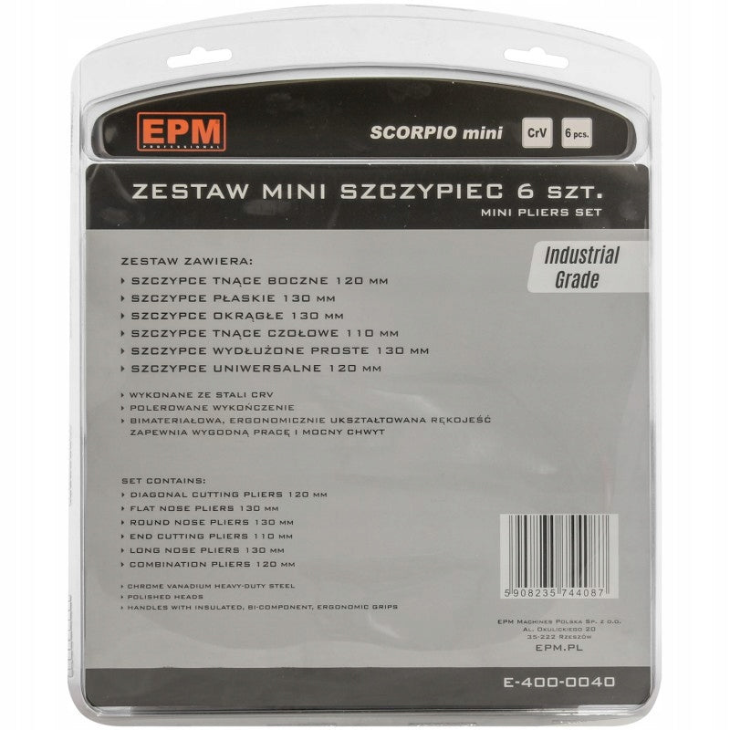 SET OF MINI PLIERS 6 PIECES CRV SCORPIO - E-400-0040 Product weight with unit packaging 0.65 kg