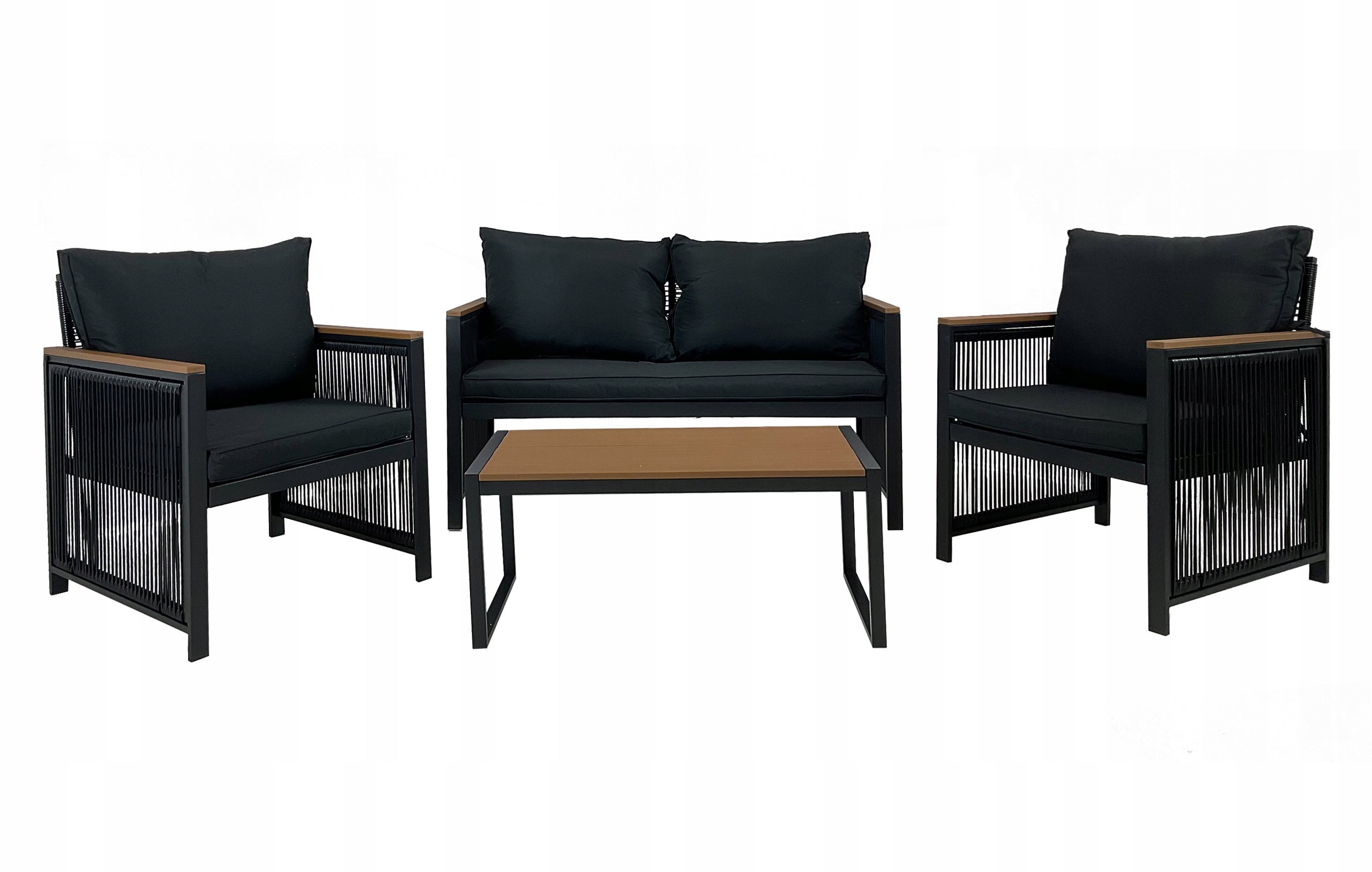SET OF MODULAR GARDEN FURNITURE SOFA ARMCHAIR TABLE FOR TERRACE CUBA BLACK
