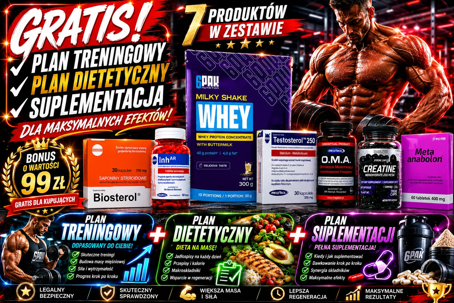 SET OF NUTRIENTS FOR MUSCLE MASS STRENGTH BIOSTEROL TESTOSTEROL META ANABOLONE Expiration date at least 1 year from the date of purchase