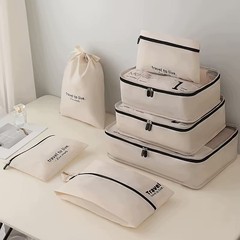 SET OF ORGANIZERS TRAVEL ORGANIZER SUITCASES WARDROBE CLOTHES SET OF 7 pcs BEIGE Packaging status original