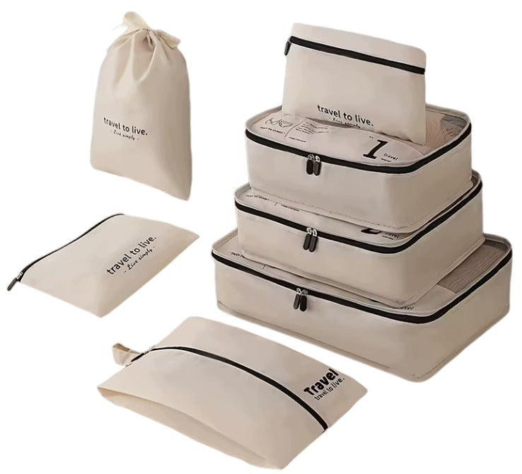 SET OF ORGANIZERS TRAVEL ORGANIZER SUITCASES WARDROBE CLOTHES SET OF 7 pcs BEIGE