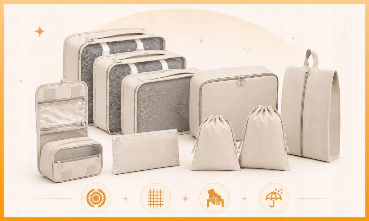 SET OF ORGANIZERS TRAVEL ORGANIZER SUITCASES WARDROBES CLOTHES SET 9pcs BEIGE Packaging status original