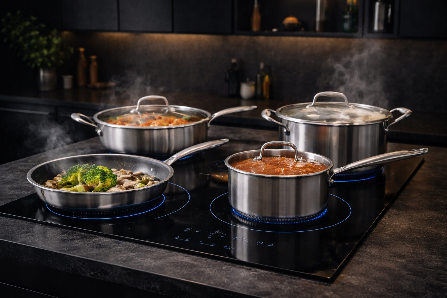 SET OF PAN POTS PAN WITH LID HOLDER 8 ELEMENTS NUTRICHEF Color silver