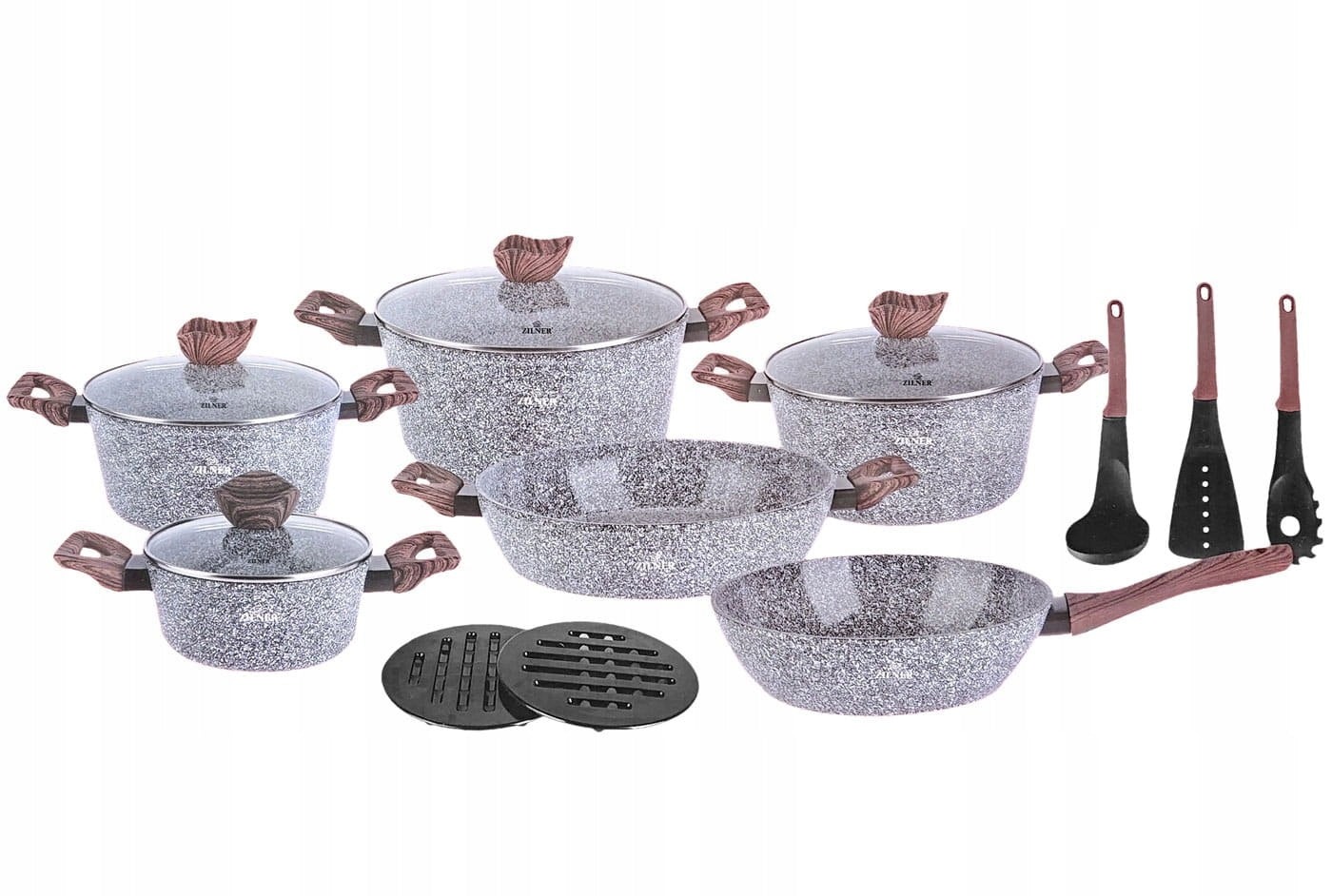 SET OF POTS 15-PIECE WITH MARBLE CERAMIC COATING ZL-8519 Manufacturer code 8519