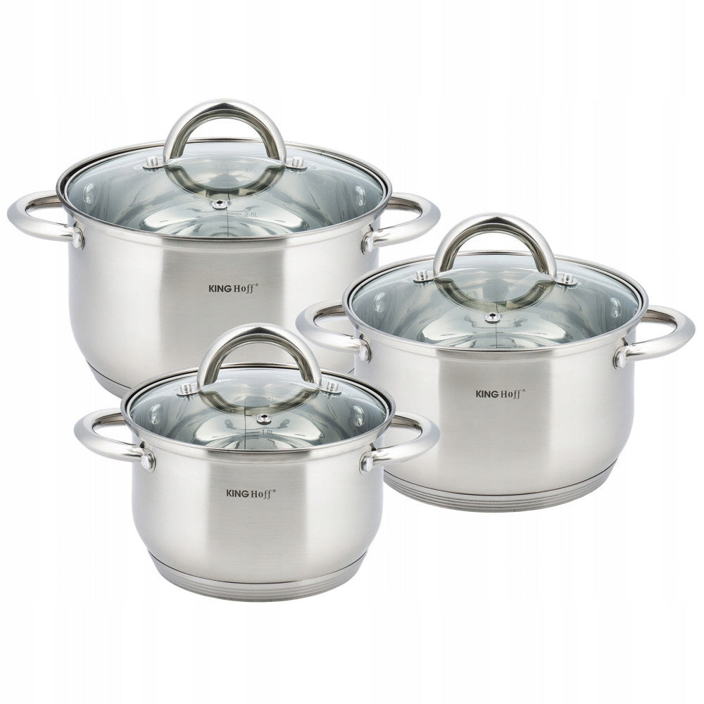 SET OF POTS 6 el Pots LARGE Layered Bottom KING Hoff stainless steel Brand Kinghoff