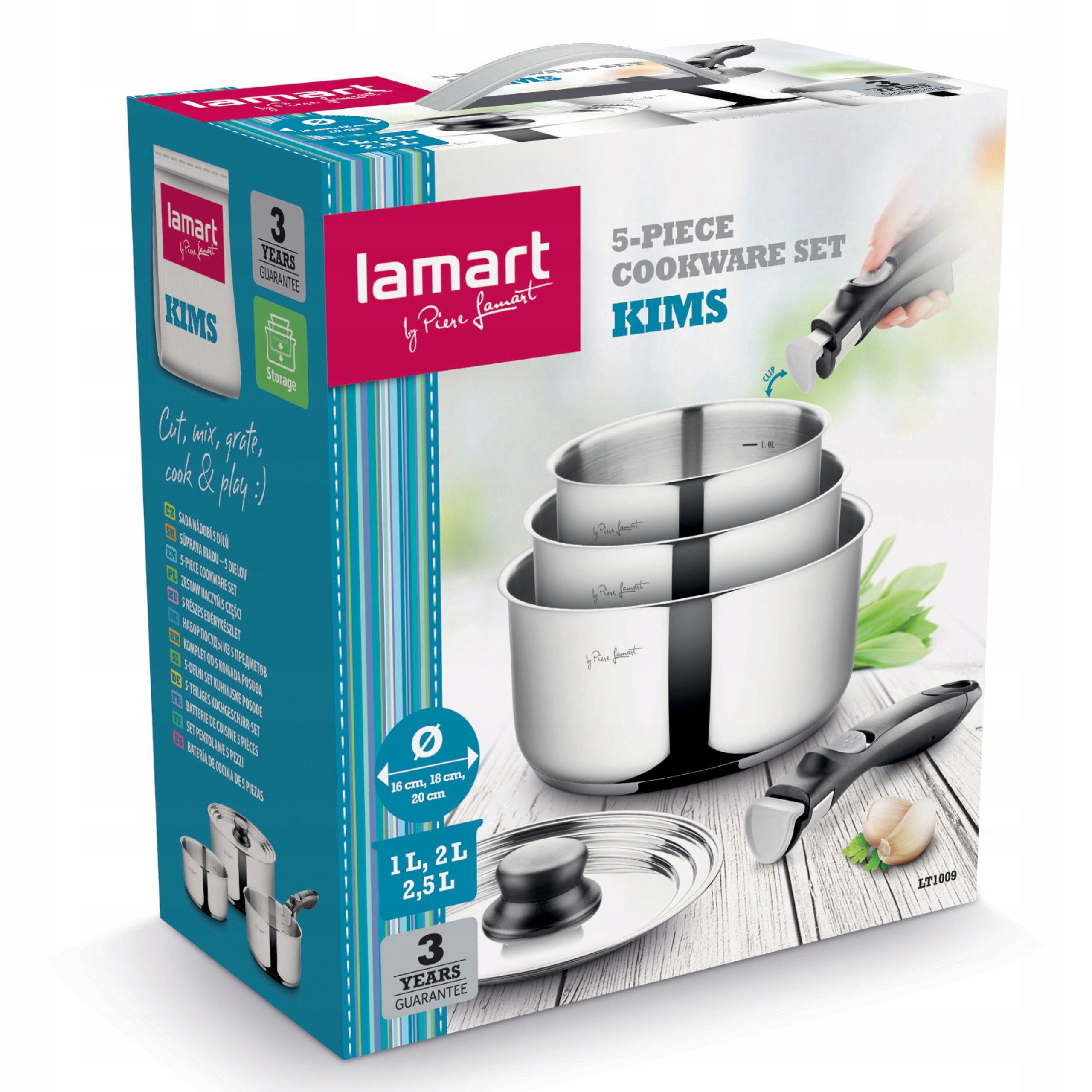 SET OF POTS +Cover +Detachable Handle Lamart INDUCTION 5 Elements KIMS Color gray