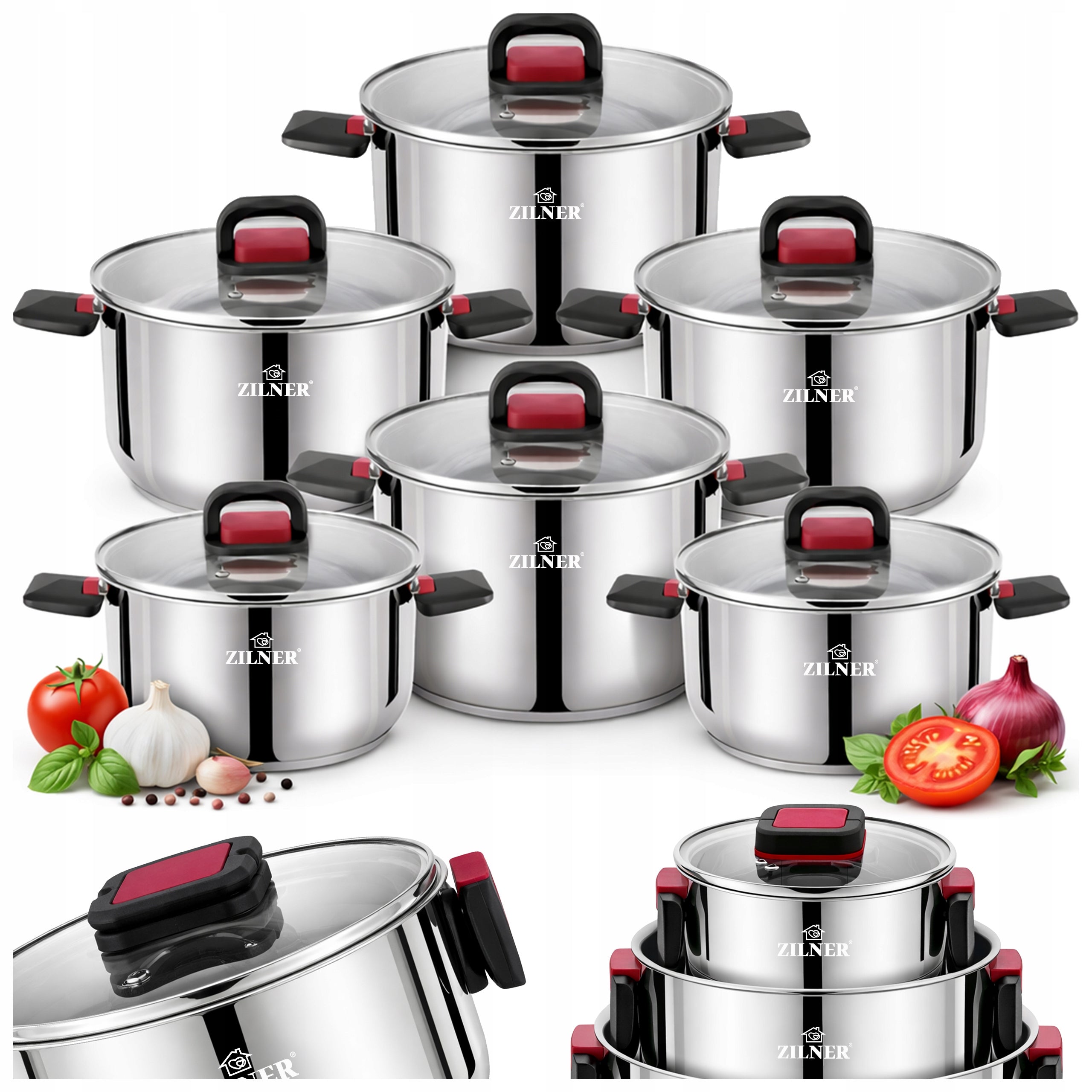 SET OF POTS FOR INDUCTION GAS STAINLESS STEEL COMPACT POTS 12 ELE