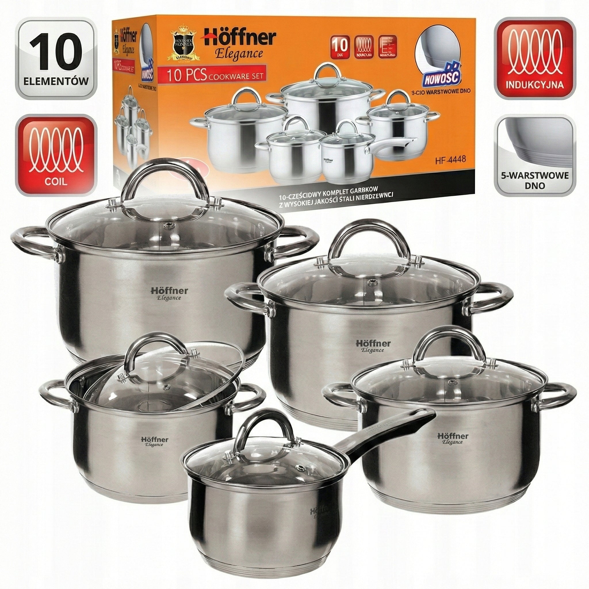 SET OF POTS FOR INDUCTION / GAS STAINLESS STEEL POTS SET OF 10 EL.