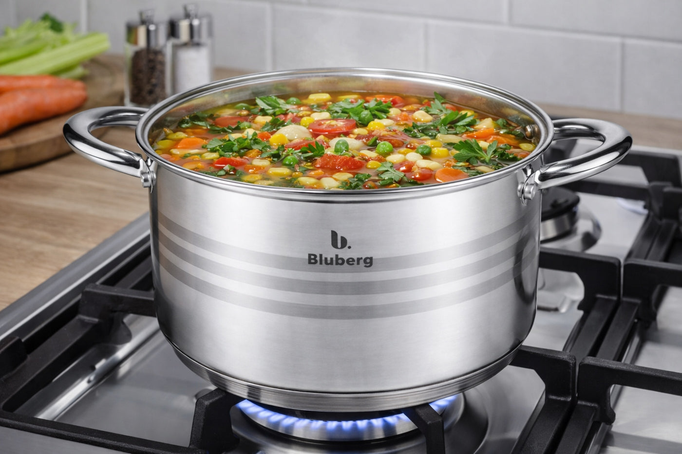 SET OF POTS FOR INDUCTION / GAS STAINLESS STEEL POTS SET OF 12 EL. Material stainless steel