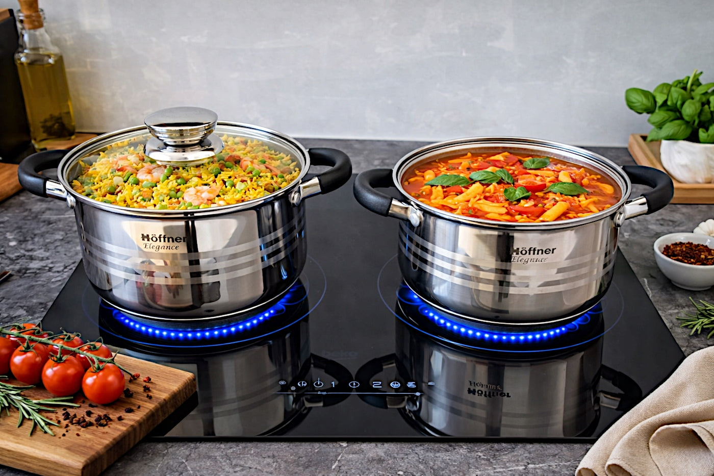 SET OF POTS FOR INDUCTION / GAS STAINLESS STEEL POTS SET OF 8 EL. Line GARNKI ZE STALI NIERDZEWNEJ