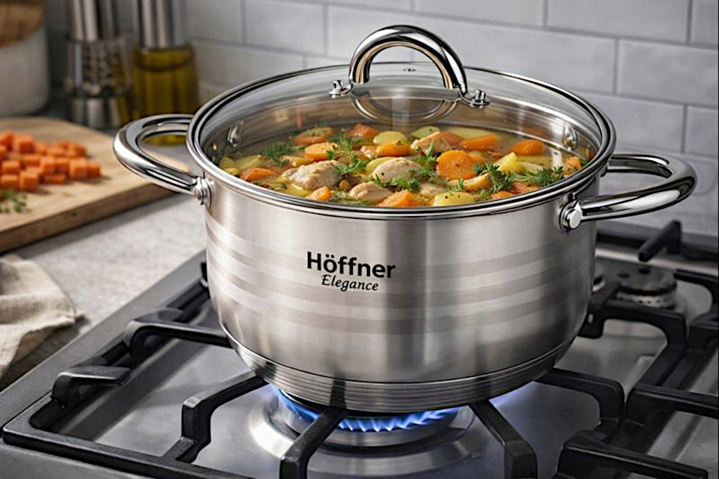 SET OF POTS INDUCTION / GAS PAN SAUCEPAN POTS STAINLESS STEEL 12 EL Brand Hoffner