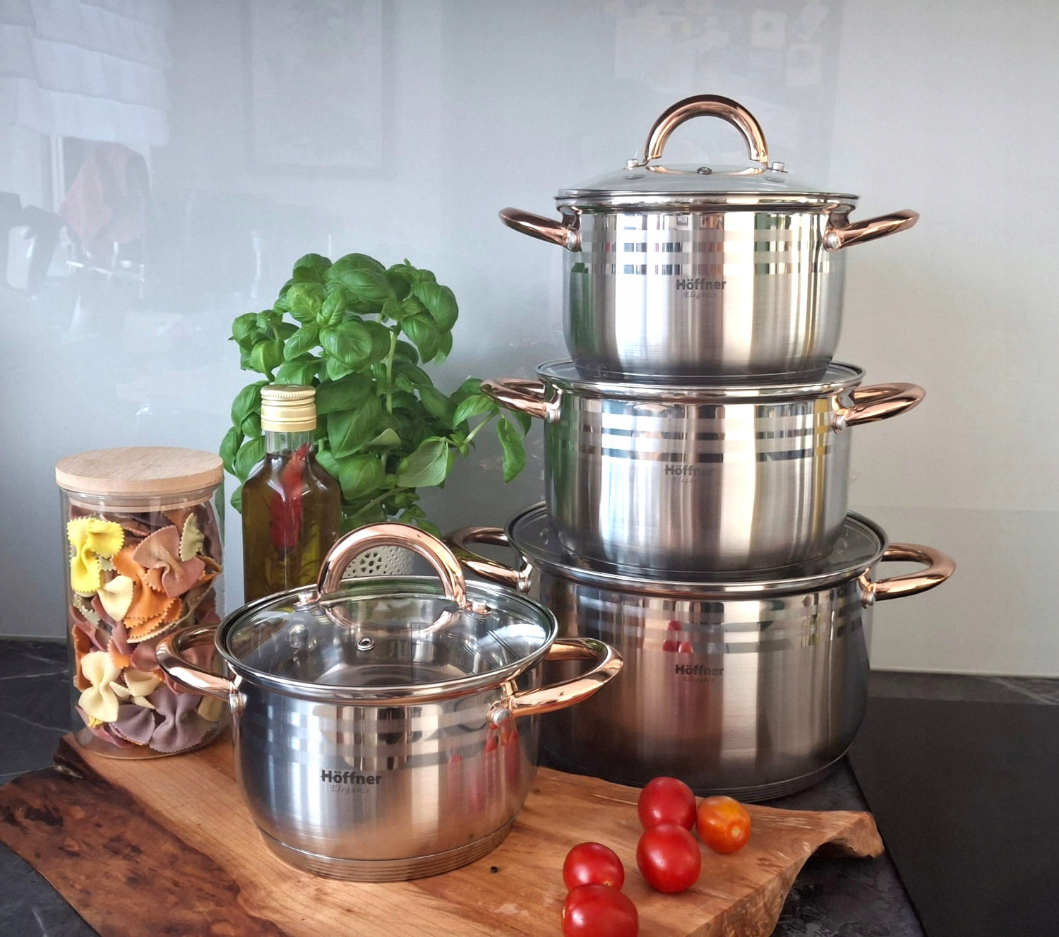 SET OF POTS INDUCTION / GAS POTS STAINLESS STEEL SET 8 ELE Brand Hoffner