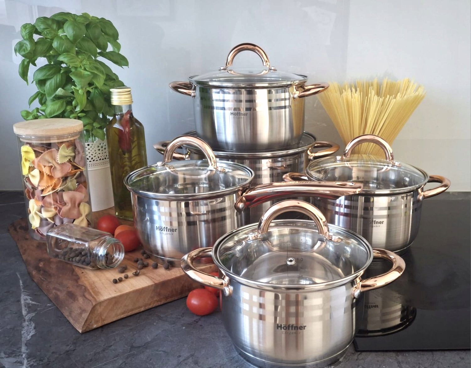 SET OF POTS INDUCTION / GAS SAUCEPAN POTS SET STAINLESS STEEL 10 EL Brand Hoffner
