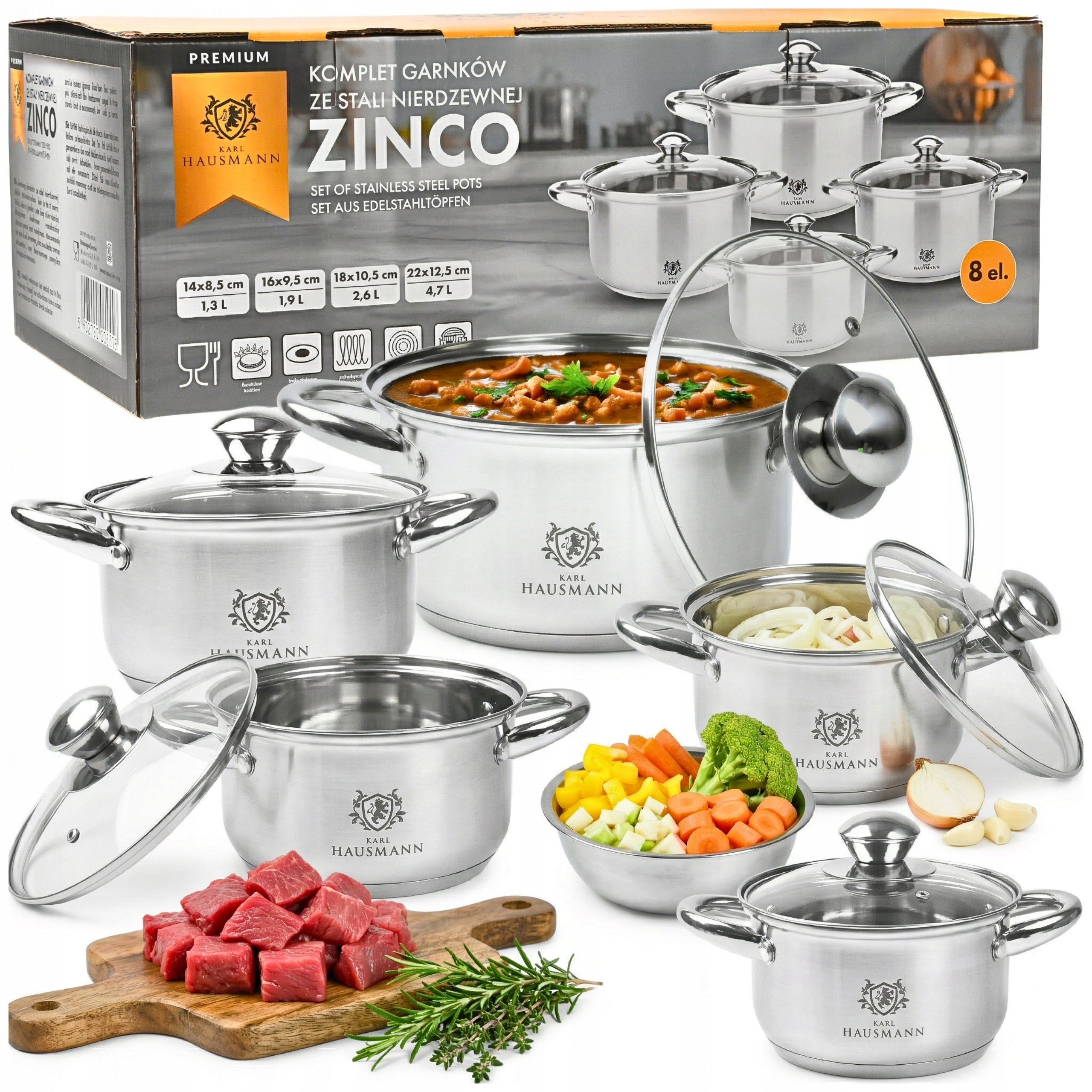 SET OF POTS INDUCTION GAS SET OF POTS ZINCO 8EL. STAINLESS STEEL 18/0