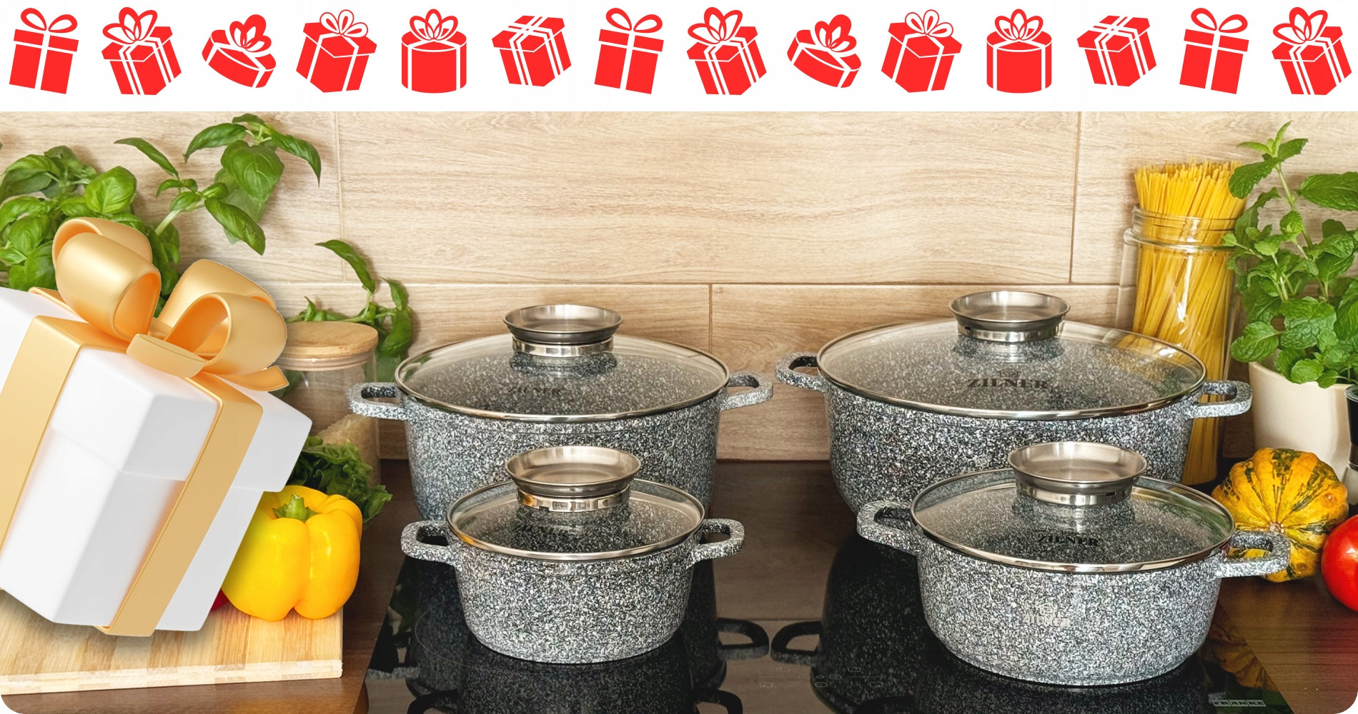 SET OF POTS INDUCTION MARBLED GAS SET 8 ELE Ø 16/20/22/26 cm Color gray
