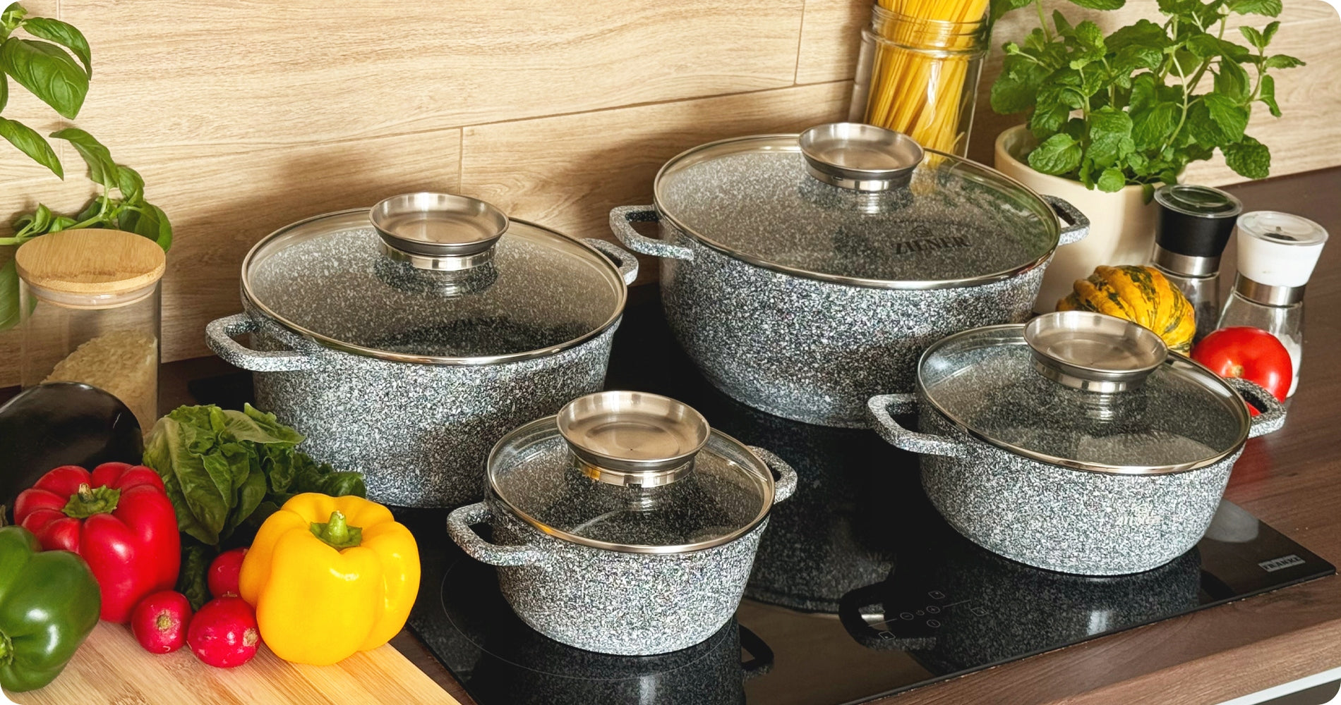 SET OF POTS INDUCTION MARBLED GAS SET 8 ELE Ø 16/20/22/26 cm Manufacturer code ZILNER 8532