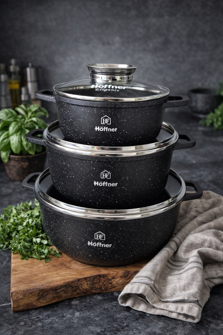 SET OF POTS INDUCTION SET GAS POTS MARBLE PAN LID 17EL Line GARNKI MARMUROWE PATELNIA