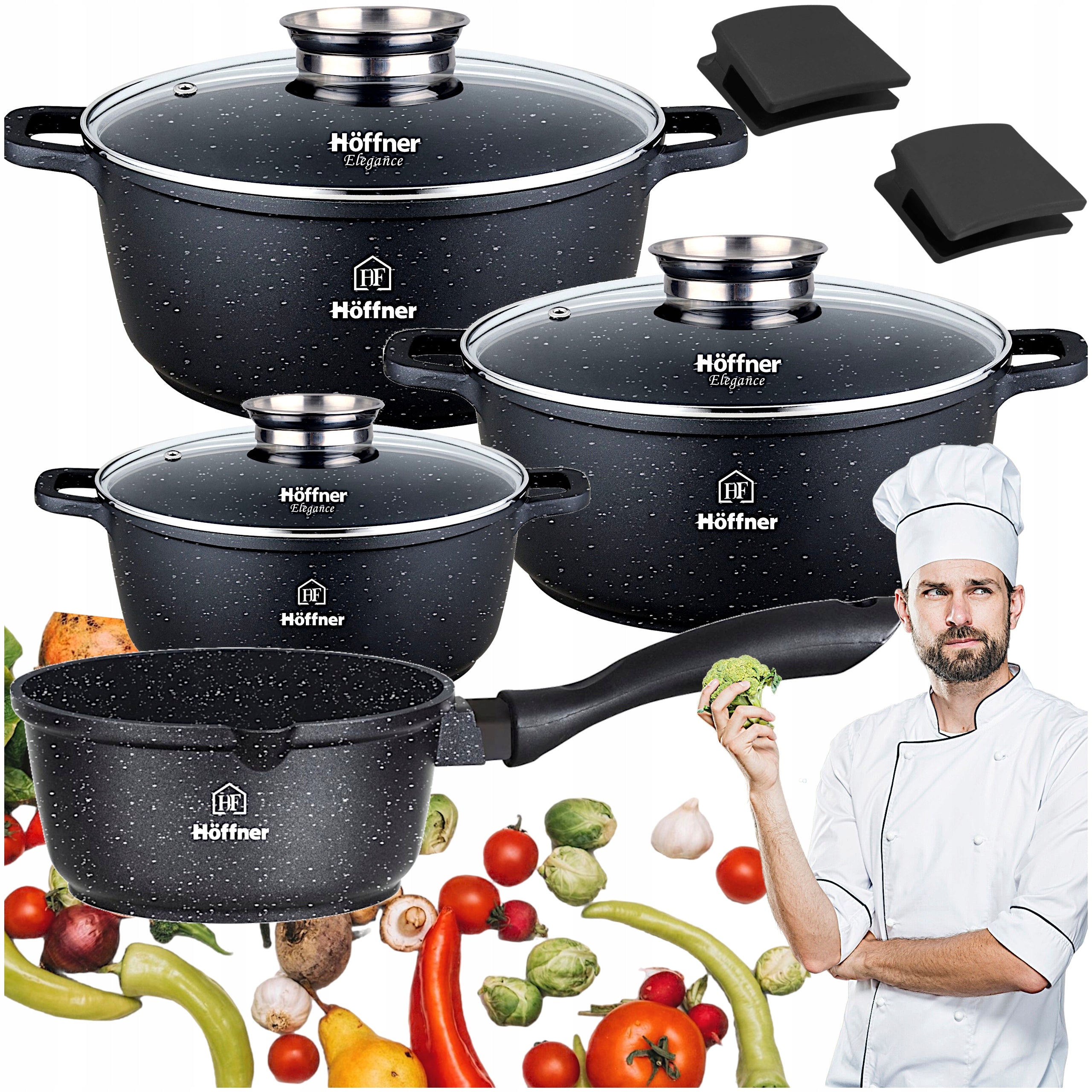 SET OF POTS INDUCTION SET GAS POTS MARBLE SAUCEPAN LIDS 9 EL