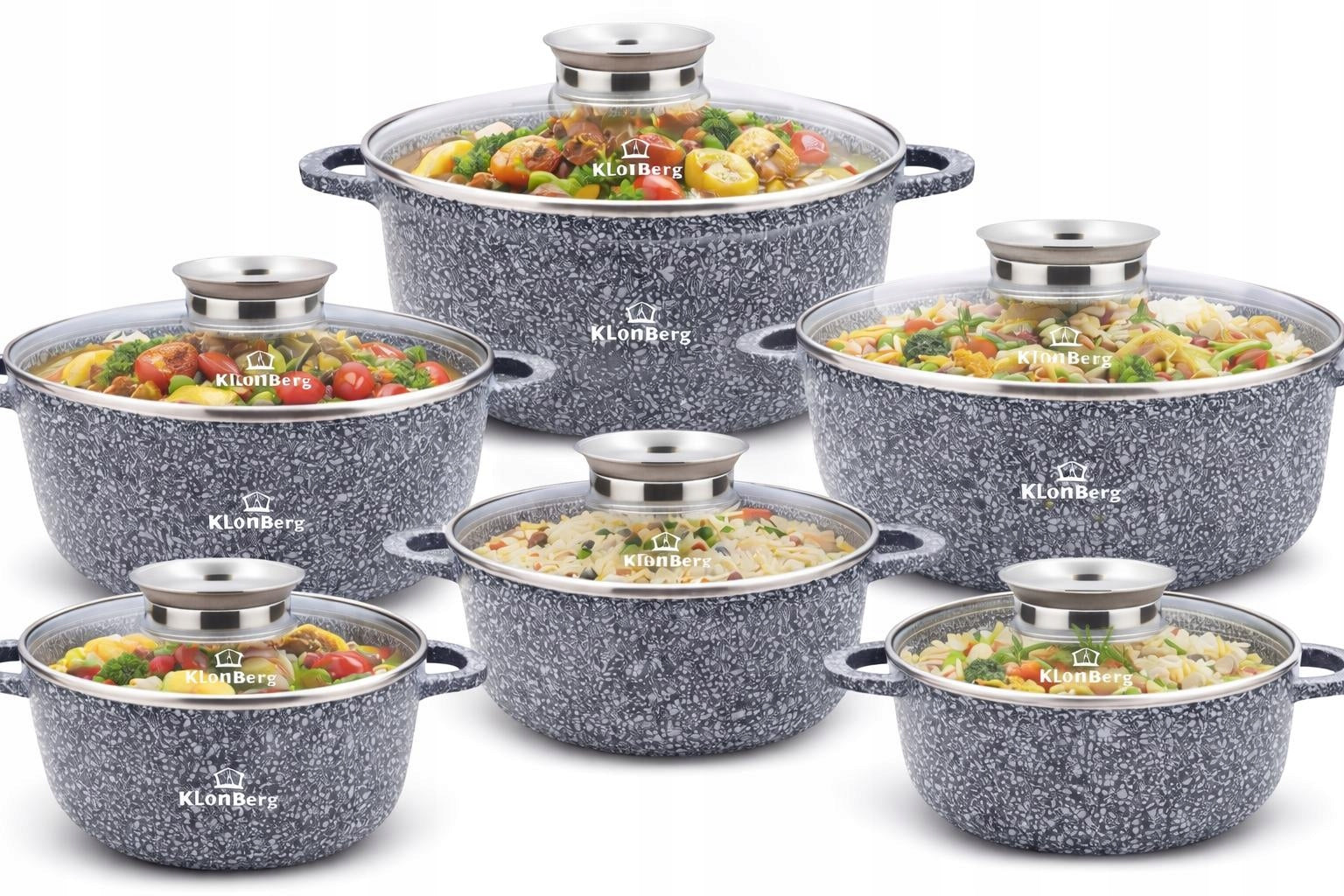 SET OF POTS INDUCTION SET OF POTS GAS MARBLE LIDS 12EL Line PREMIUM