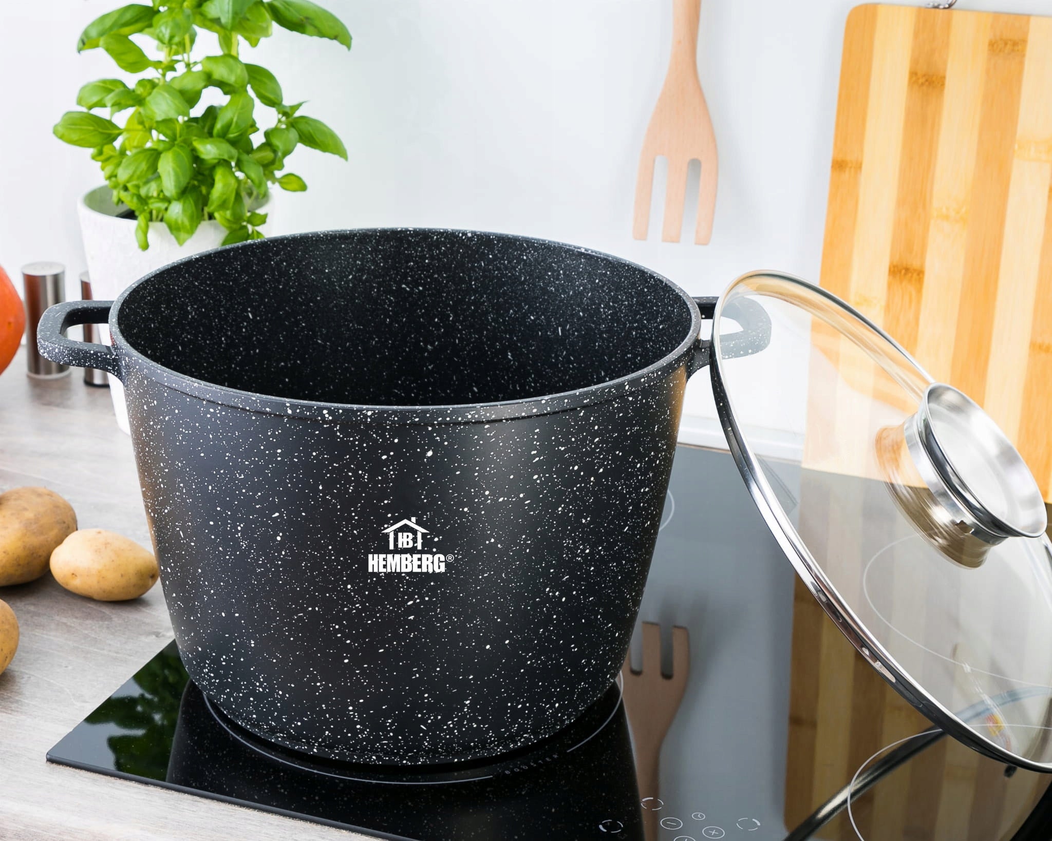 SET OF POTS INDUCTION SET OF POTS GAS MARBLE POT 6.2L/10L/14L Manufacturer code Zestaw Garnków Marmurowych Czarne HB-7061