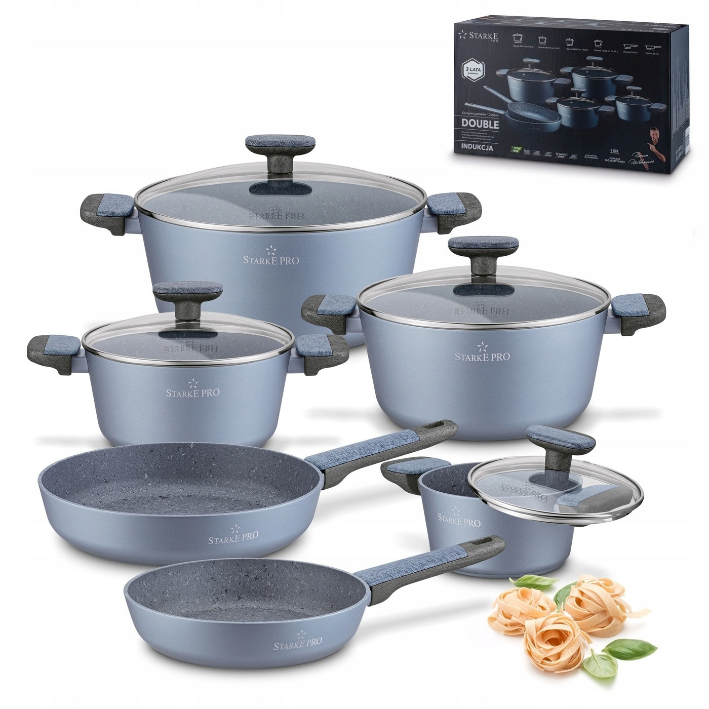 SET OF POTS INDUCTION with lids NON-STICK pan x2 Double