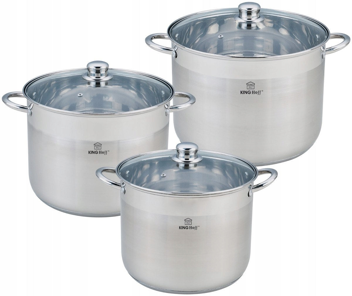 SET OF POTS LARGE CAULDRONS 7L 9L 11L stainless steel 6-EL. KINGHOFF Brand Kinghoff