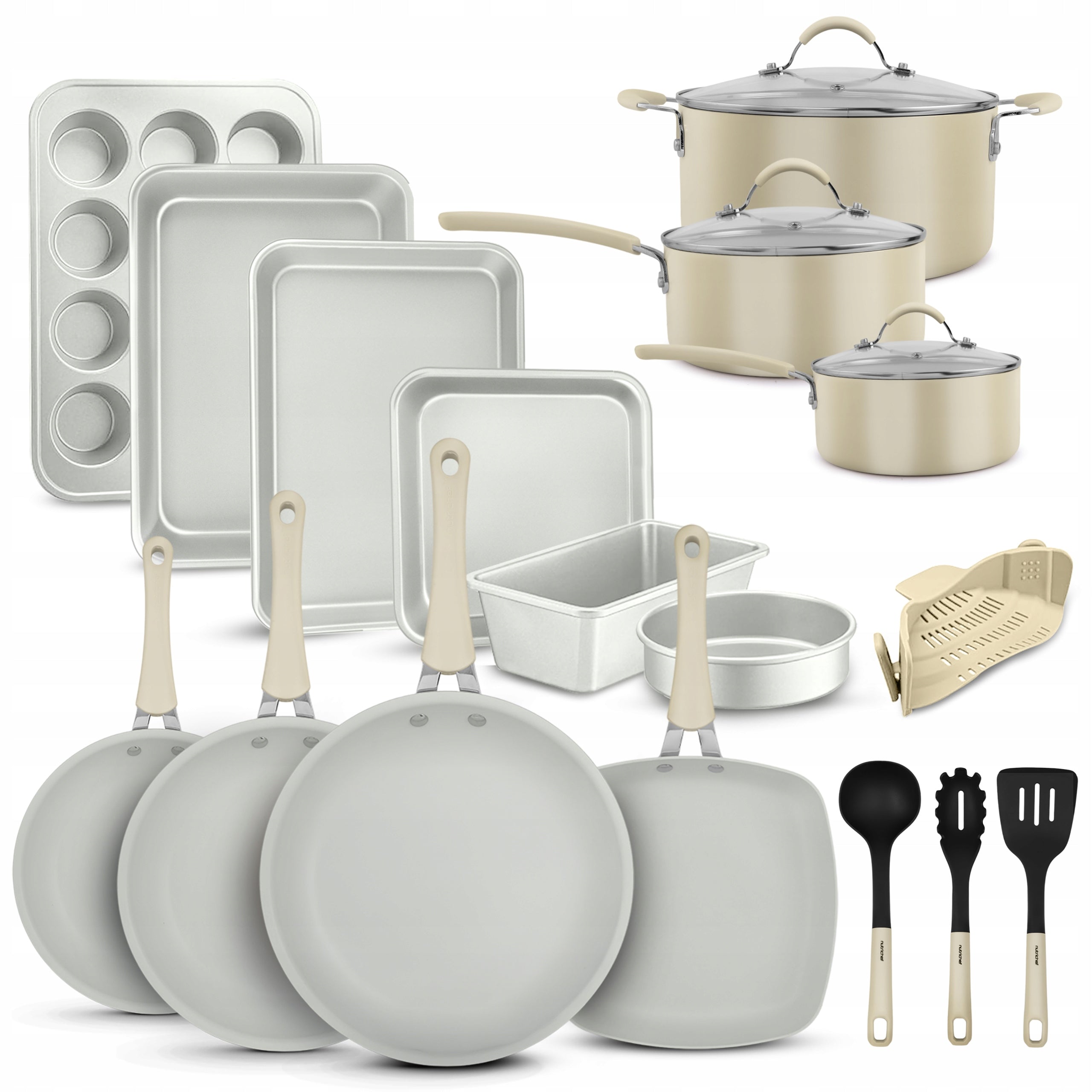 SET OF POTS PANS KITCHEN UTENSILS POTS INDUCTION GAS 20 EL BEIGE