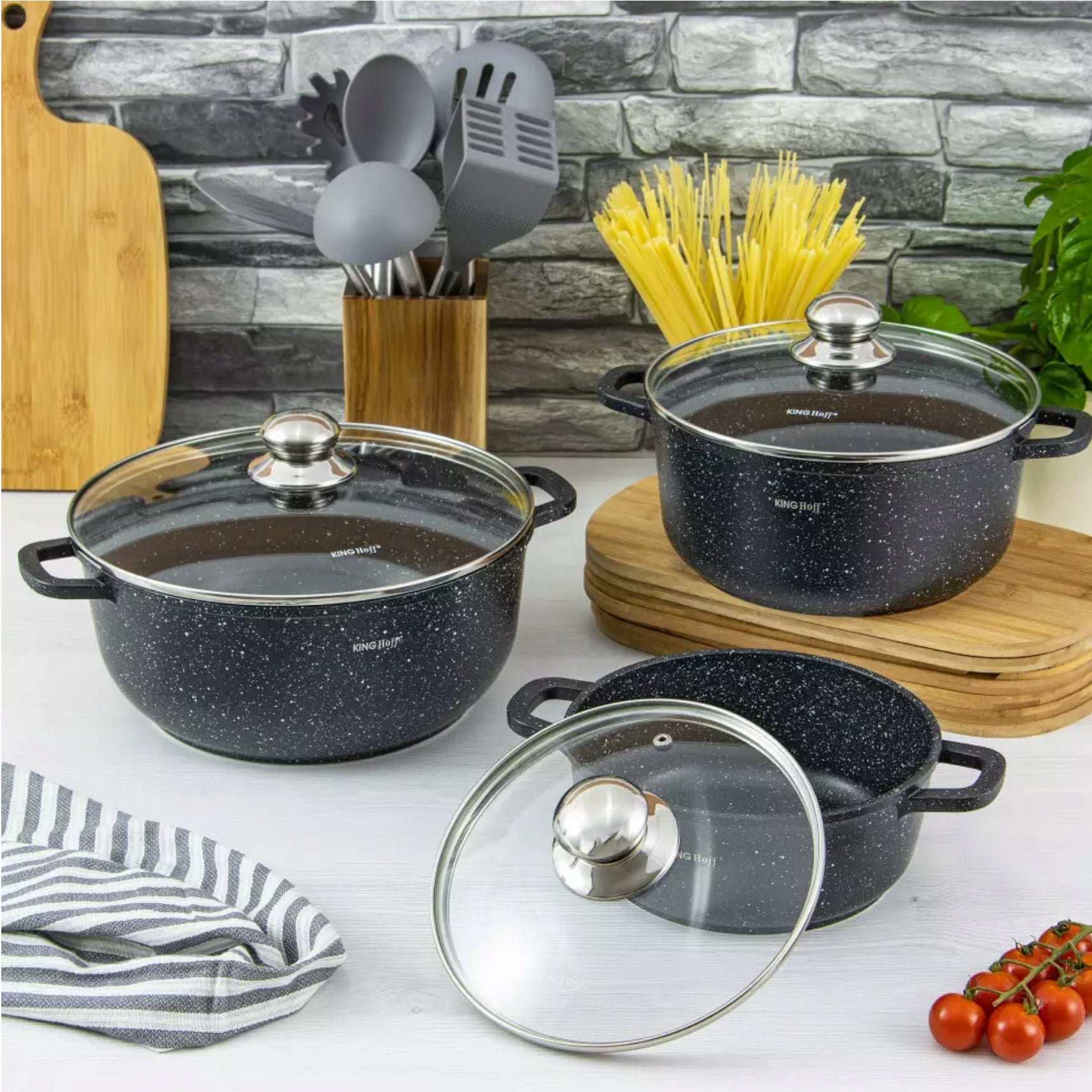 SET OF POTS SET OF CERAMIC MARBLED POTS 6 el. Induction Gas Brand Kinghoff