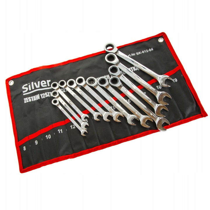 SET OF RATCHETING WRENCHES 12 EL 8-19mm STRAIGHT FORGED CrV 04 Brand SilverTools