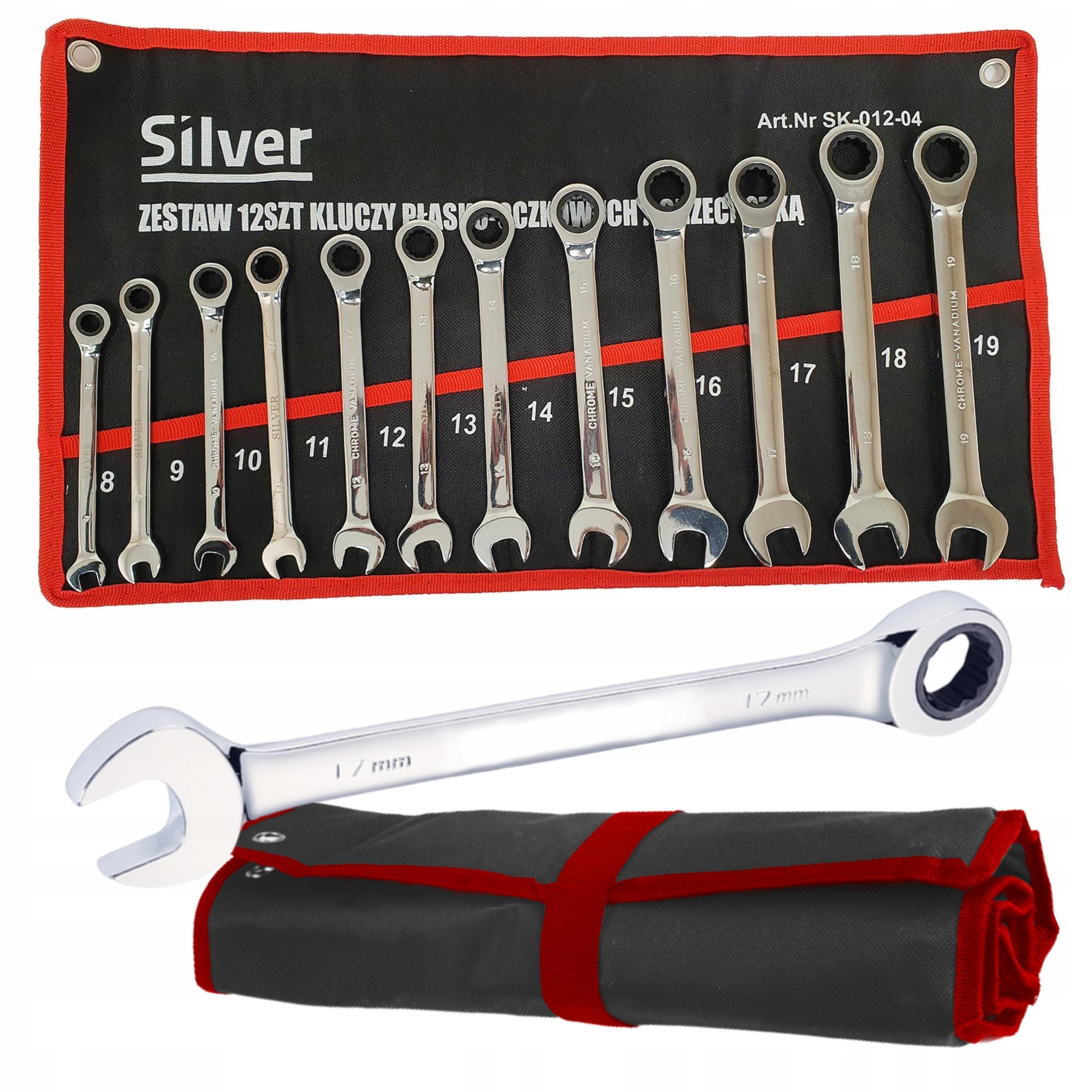 SET OF RATCHETING WRENCHES 12 EL 8-19mm STRAIGHT FORGED CrV 04