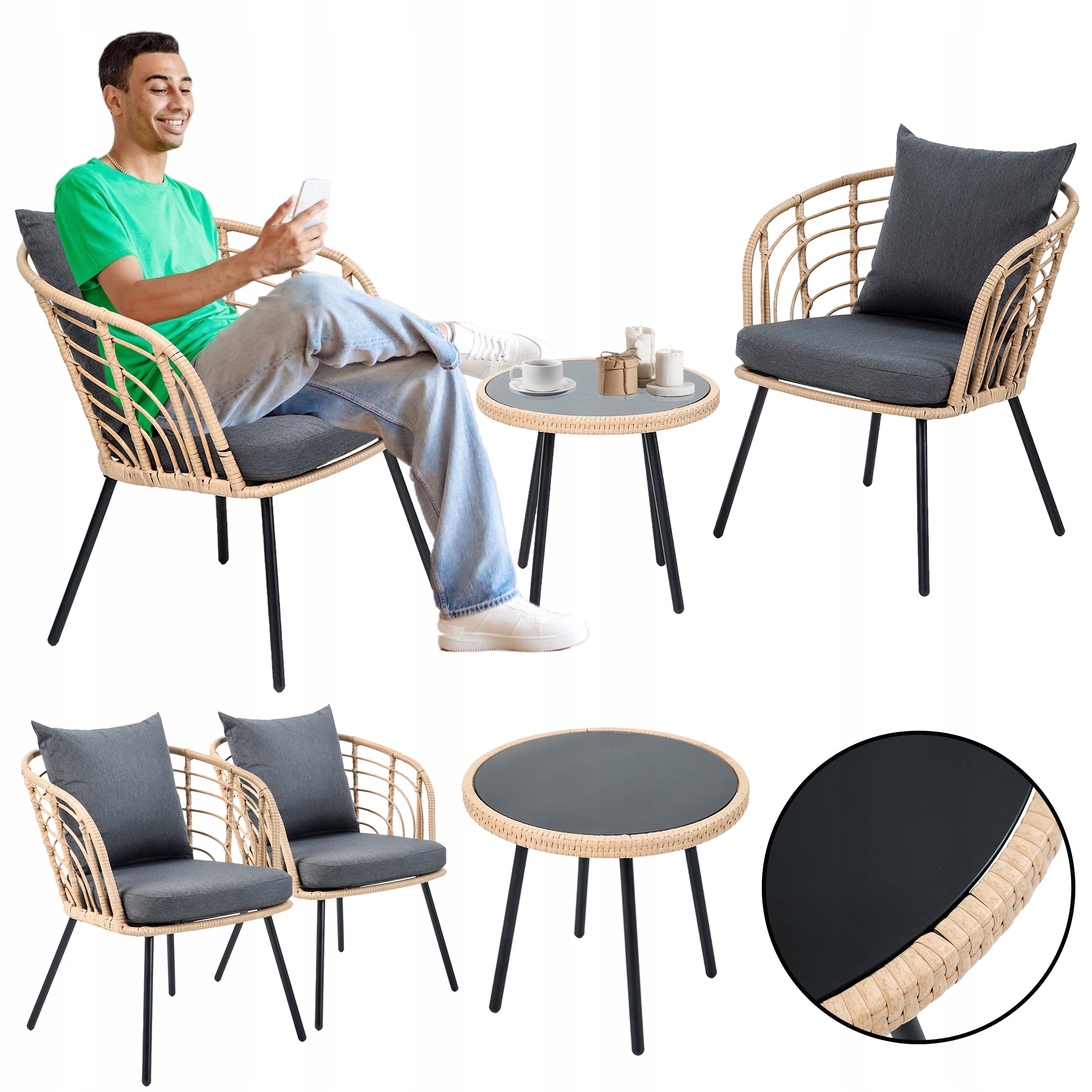 SET OF RATTAN GARDEN FURNITURE FOR BALCONY TERRACE VERONA PRO C.GRAY Manufacturer code 5.05.12276
