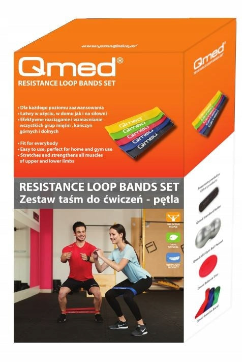 SET OF REHABILITATION TAPES QMED RUBBER TAPE RESISTANCE LOOP 5PCS Color multicolor