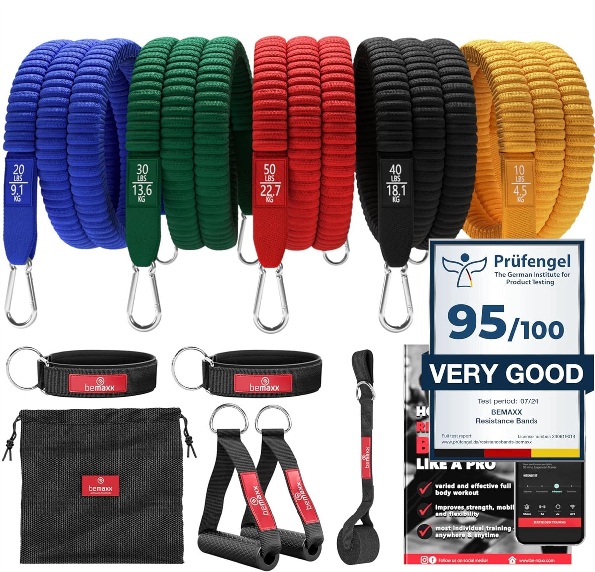 SET OF RESISTANCE BANDS 5 LATEX TUBINGS FULL BODY TRAINING