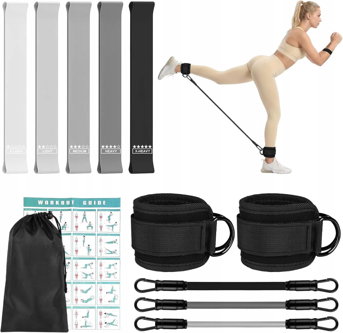 SET OF RESISTANCE BANDS FITNESS RUBBER FOR EXERCISE YOGA PILATES BUTTOCKS