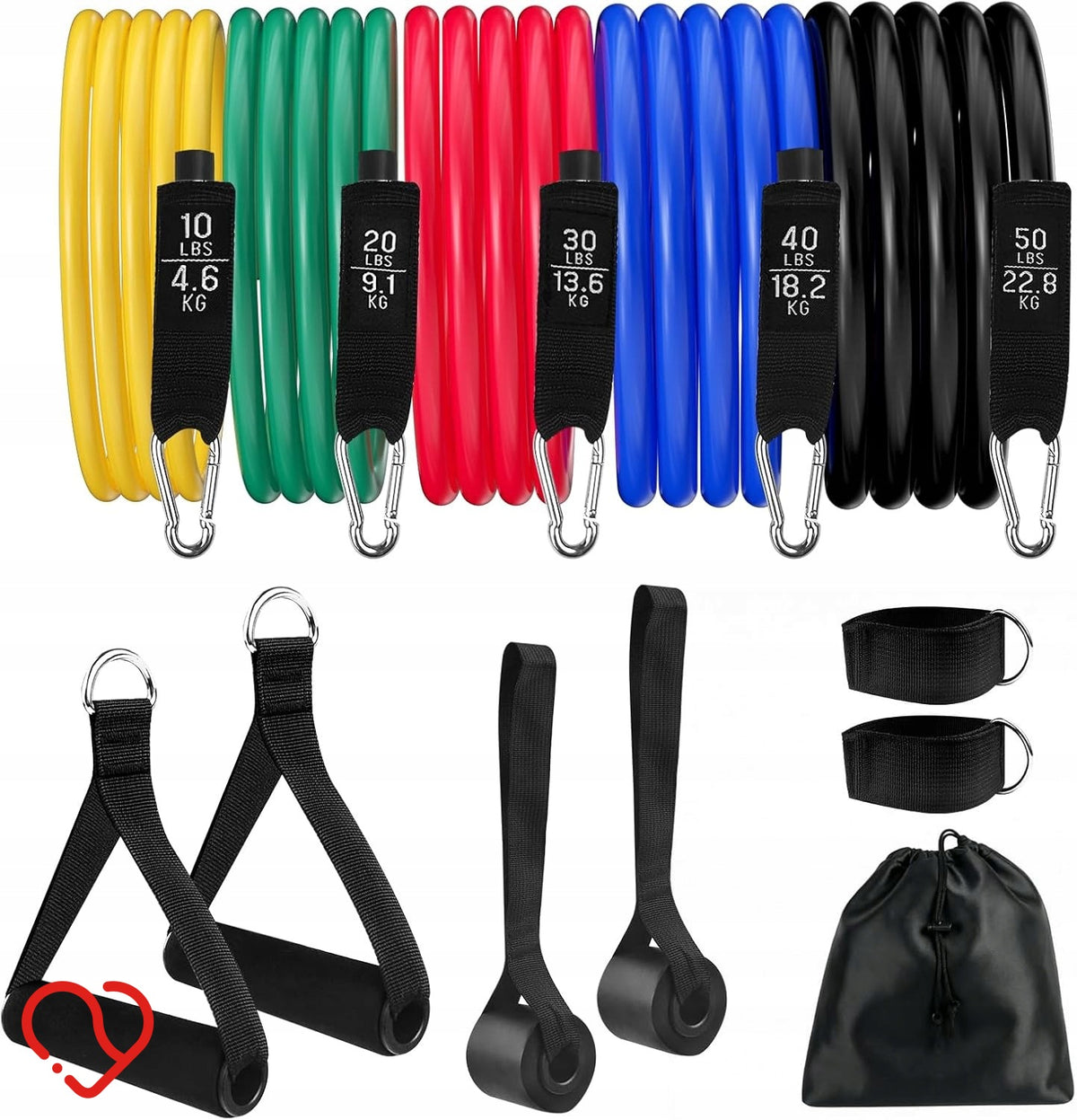 SET OF RESISTANCE BANDS FOR FITNESS TRAINING EXERCISES 5 LEVELS