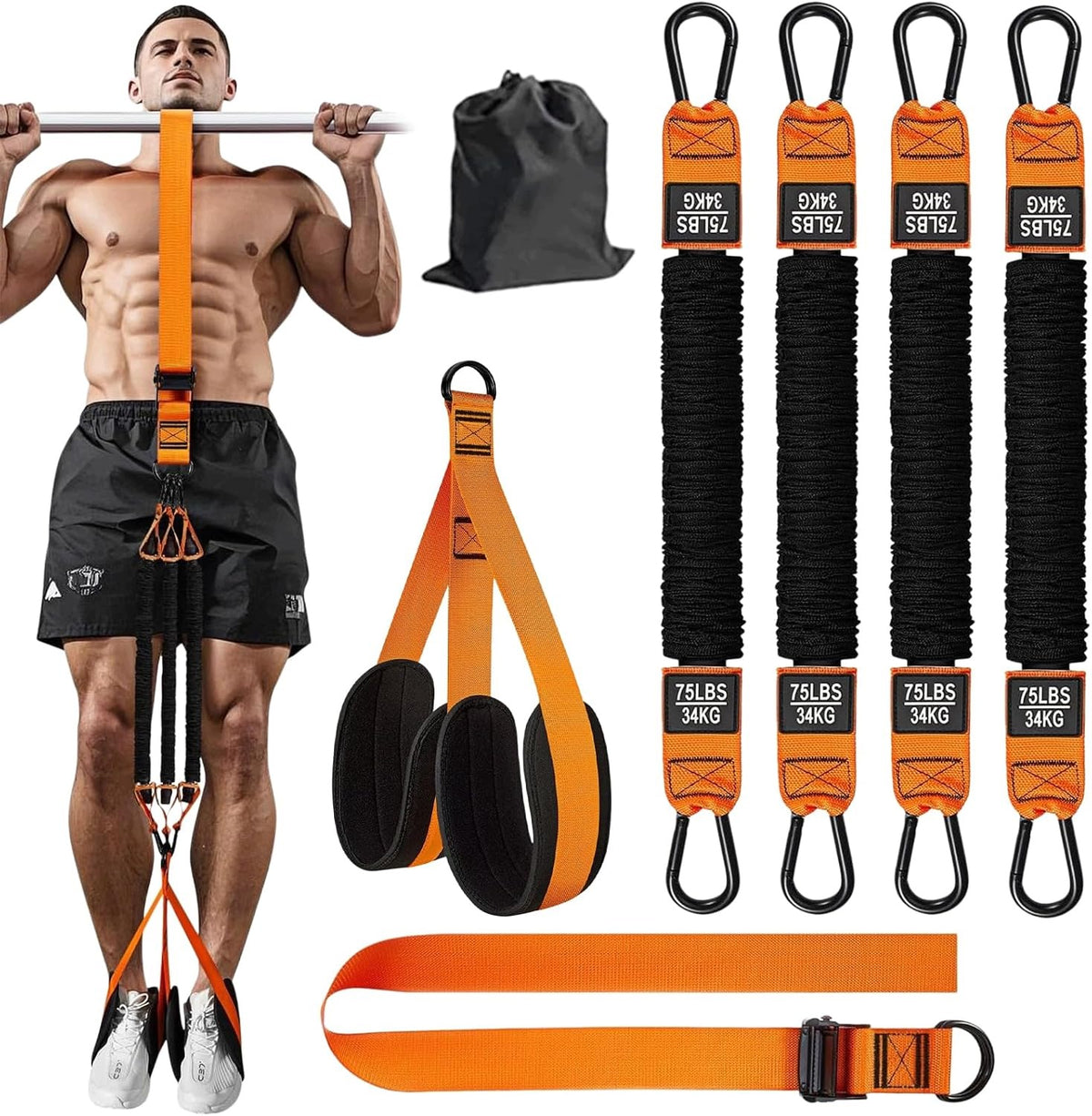 SET OF RESISTANCE BANDS FOR PULLING UP 4 TAPES + 2 FOOTRESTS