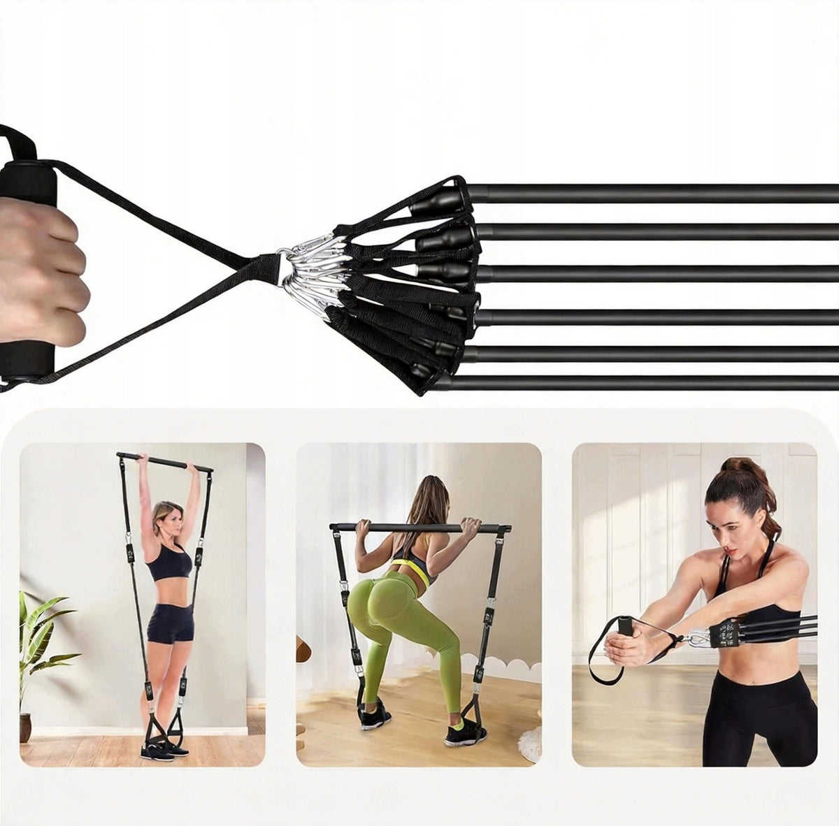 SET OF RESISTANCE RUBBER RESISTANCE BANDS ADJUSTABLE MOBILE DURABLE WITH BAR Packaging status original