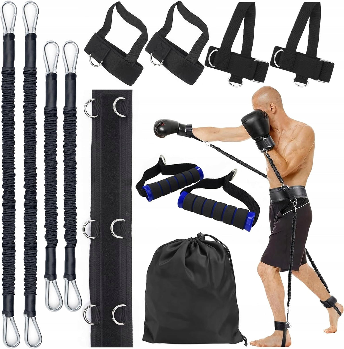 SET OF RESISTANCE RUBBERS FOR JUMPING BOXING TRAINING 12 ELEMENTS